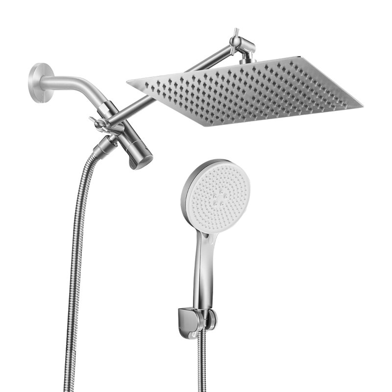 Tête de douche réglable haute pression double 10 po avec douche à main à 5 jets, Nickel brossé
