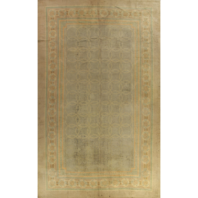 Tapis vert en laine noué à la main de conception unique 12 pi 4 po x 18 pi 9 po Nechelle