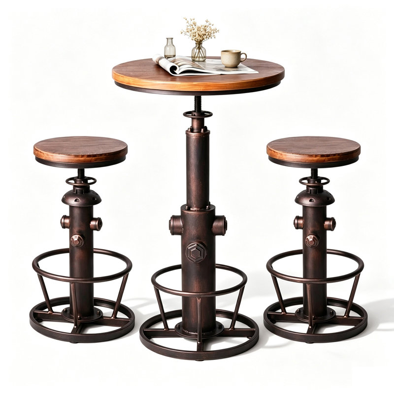 Jermeshia 2 - Person Pine Pedestal Dining Set, Copper, Copper/Brown