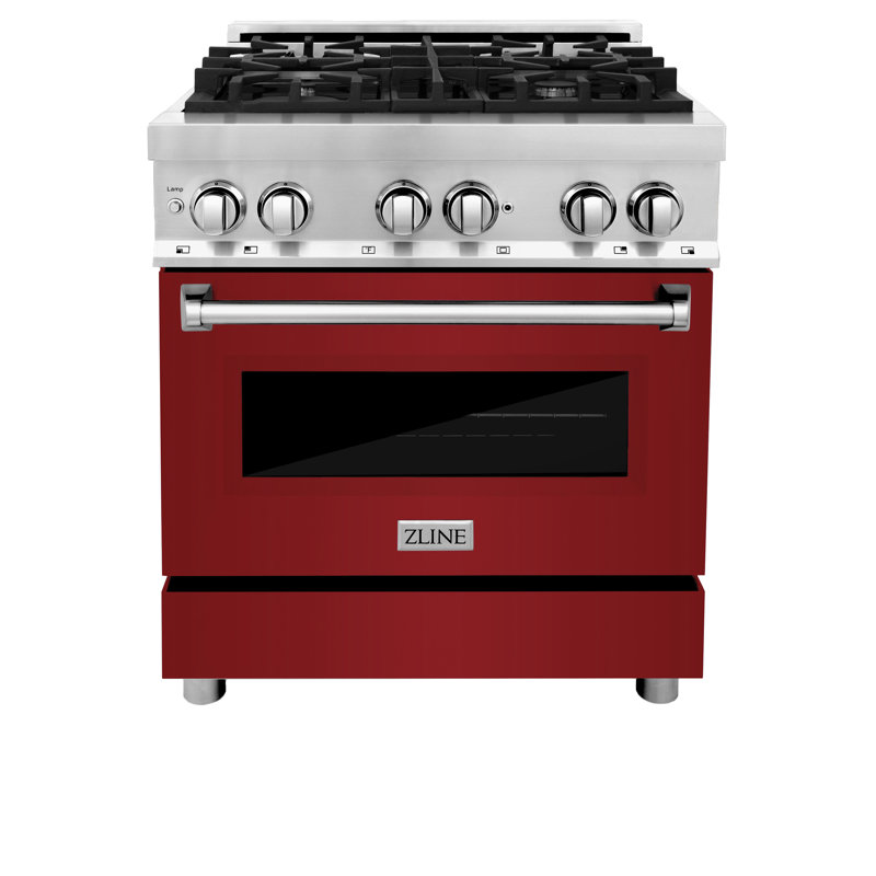 ZLINE 30" Legacy Dual Fuel Range w/ 4 Burner Gas Cooktop and Electric Convection Oven, Red Gloss Stainless Steel