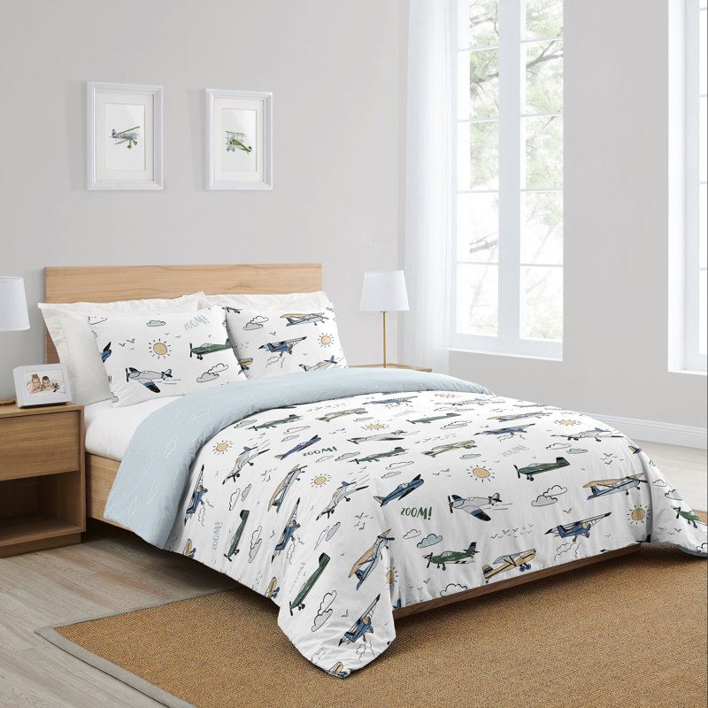 Airplane Green and Blue Queen Comforter Set by Sweet Jojo Designs