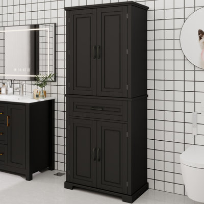 Bathroom Storage Cabinet With Doors And Drawer, Multiple Storage Space, Adjustable Shelf, Black