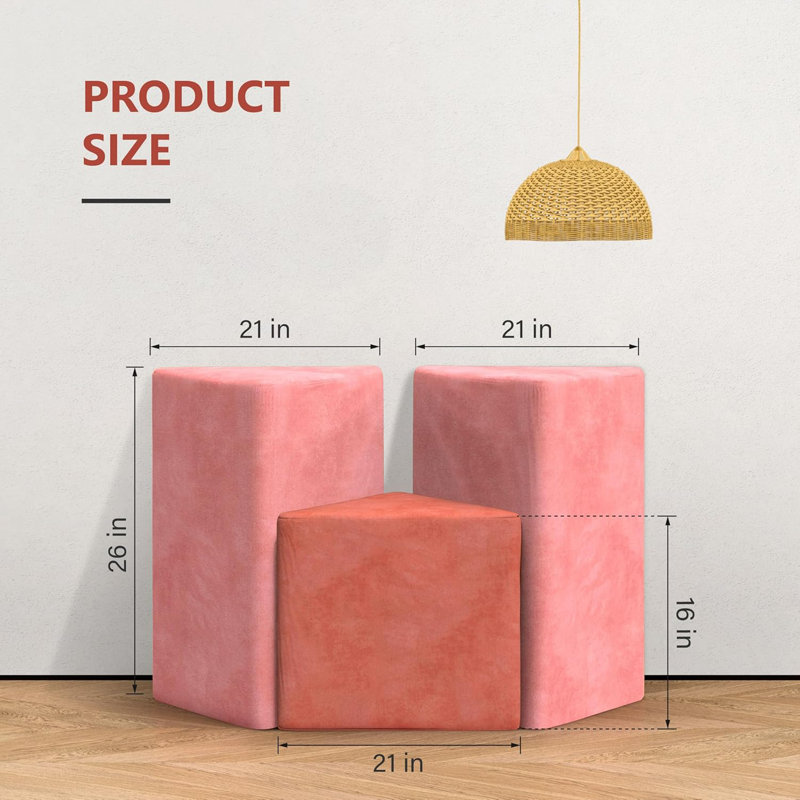 WOWMAX Softscape Triangle Ottomans Soft Seating Set Floor Cushion,  Large Cube Combo Upholstered Footrest Convertible Seating Sofa Stuffed Pouf (Set Of 3)