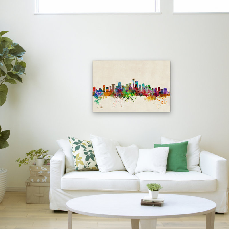 Seattle Washington Colorful Cityscape Canvas Art with Floater Frame