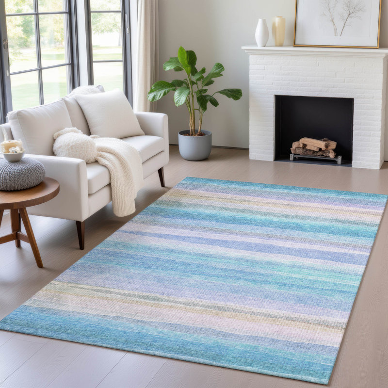 Tapis turquoise Xhevrie intérieur / extérieur lavable à la machine, Rectangle 5 pi x 7 pi 6 po