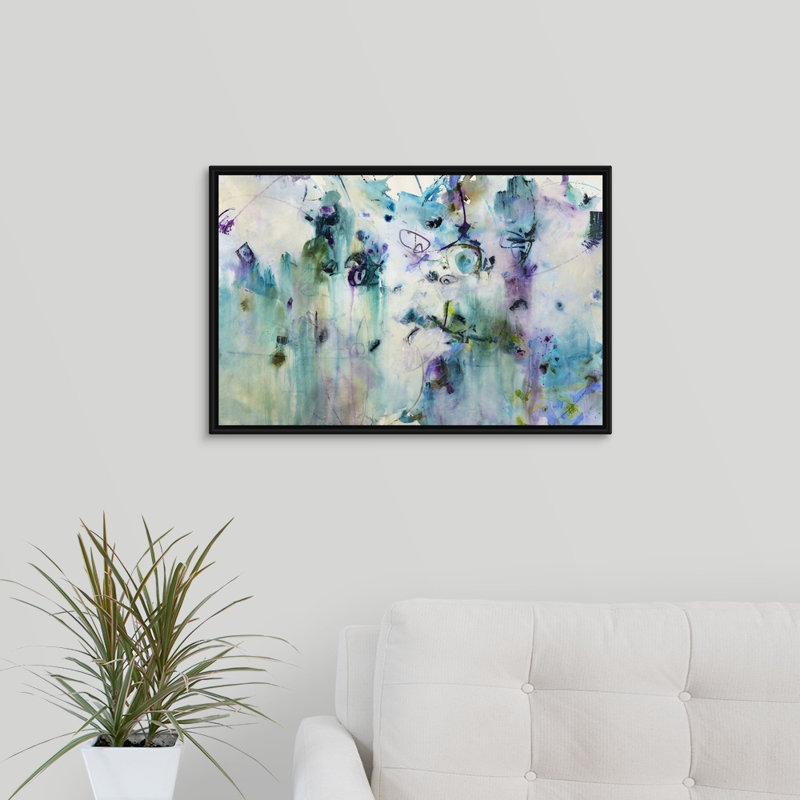 « valse sentimetale », peinture sur toile, Cadre flottant noir, H 17,7 po x l 25,7 po x p 1,75 po