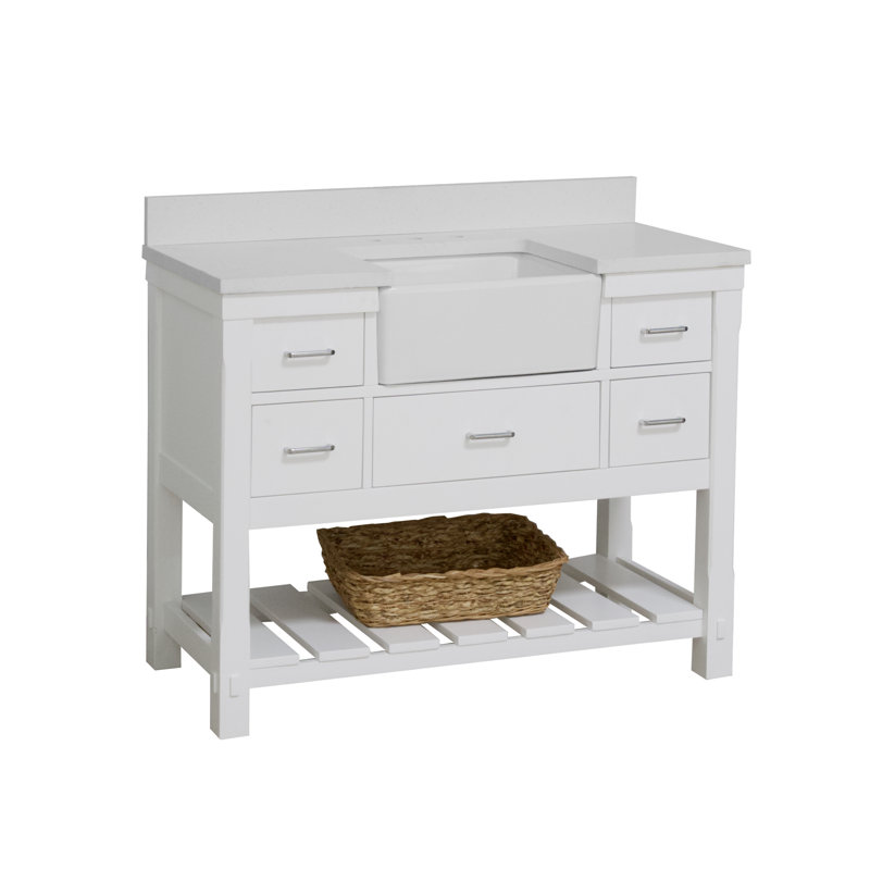 Hitton 48" Single Bathroom Vanity Set with White Cabinet and Quartz Countertop, Quartz, White