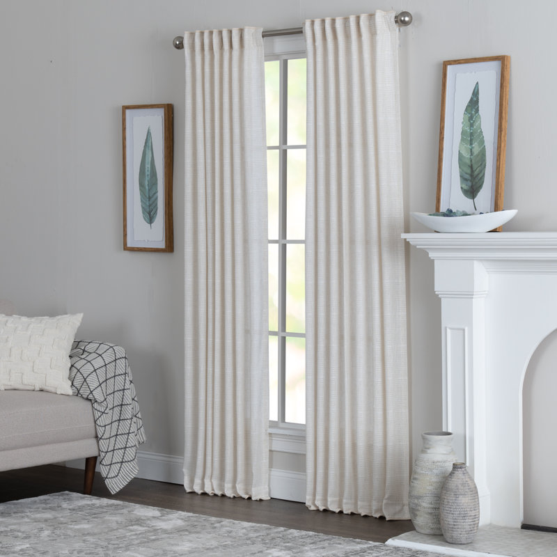 McManus Polyester / Linen Light-Filtering Horizonal Stripped Curtain Panel with Rod Pocket Top and Hidden Back Tabs , Cloud