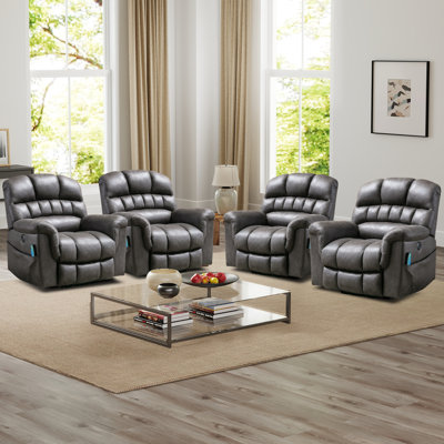 Fauteuil inclinable massant et chauffant en microfibre de 41,3 po de largeur avec port USB et rangement