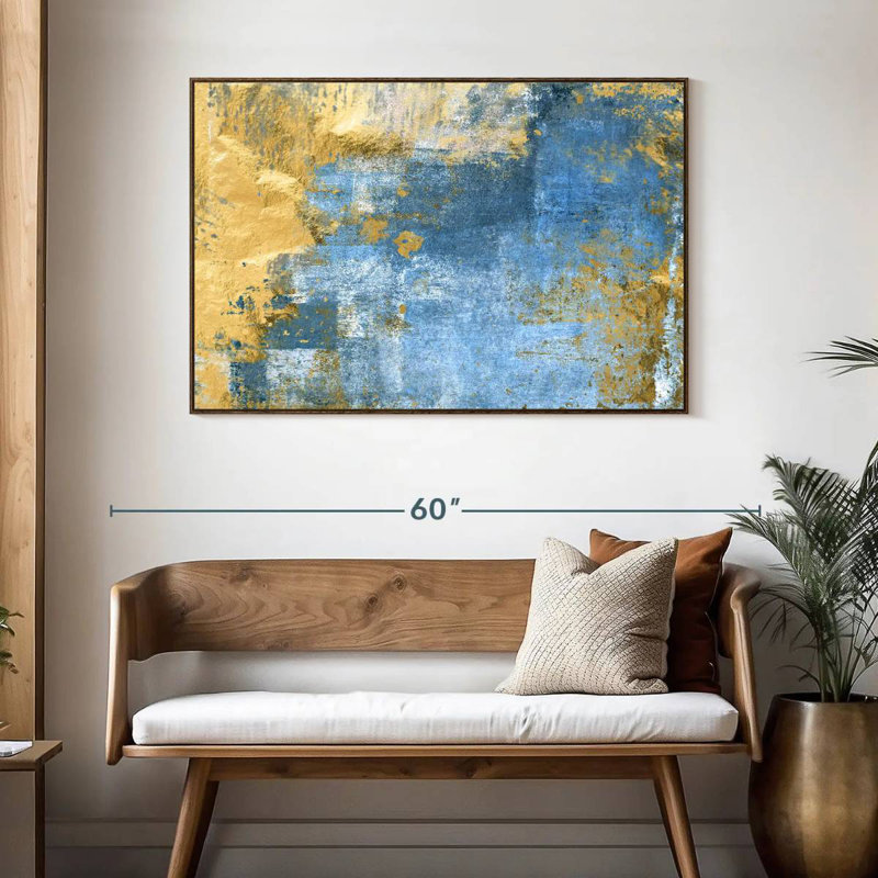 Or et bleu Lindell, 46 po x 31 po, Cadre flottant noyer