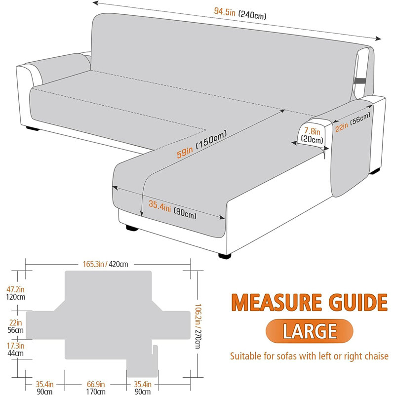 Housse de canapé imperméable et réversible pour canapé modulaire en L réversible, L 18 po x L 84 po
