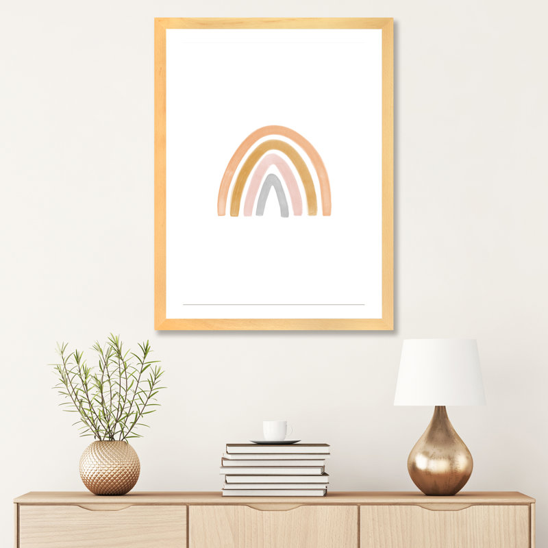Aquarelle arc-en-ciel II - impression, Blanc, Papier avec cadre beige, H 32 po x l 24 po x P 1 po