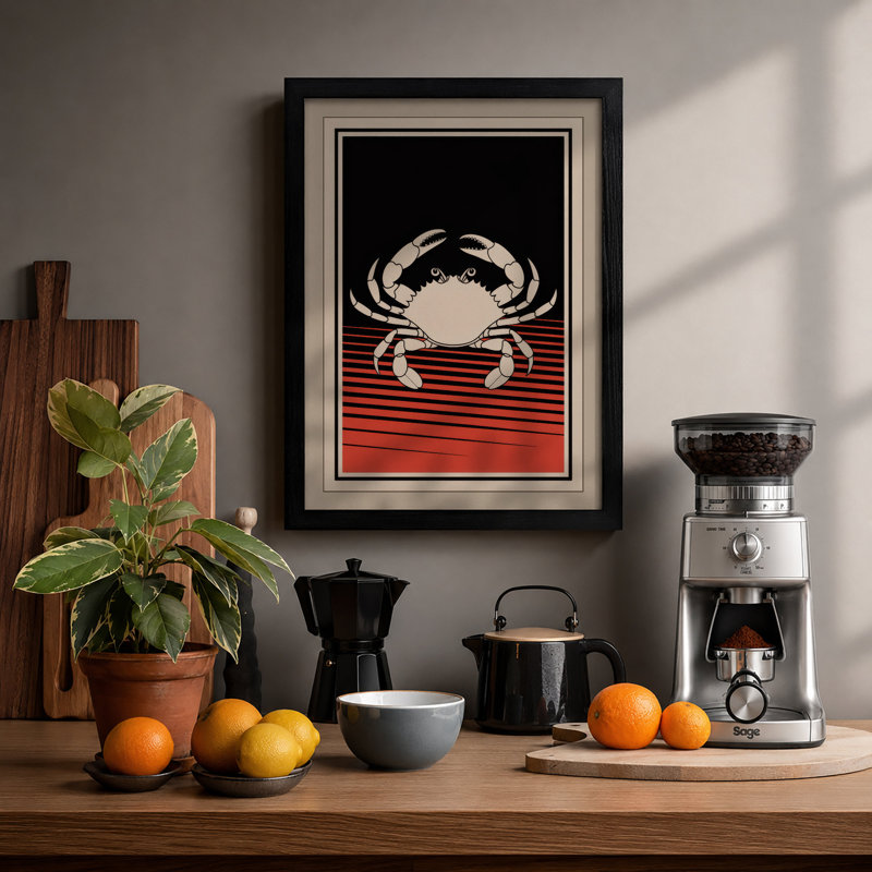 Crab Geometric - Framed Print, A1 - 84.1 x 59.4 cm, Black