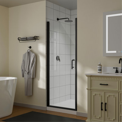 30 In. To 32 In. X 72 In. Semi-Frameless Pivot Shower Door With 1/4" Clear Glass, Certified Thick Clear Tempered Glass, 304 Stainless Steel Hardware (Black)