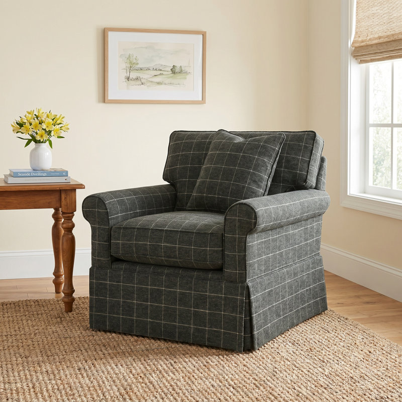Reta 39" W Polyester Armchair, Savane 45 Charcoal Plaid