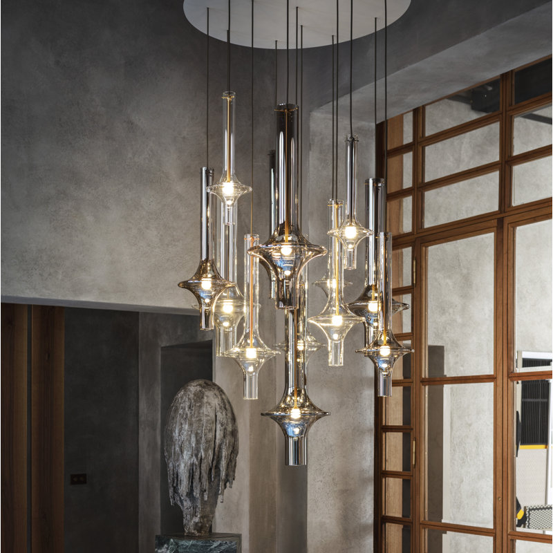 WONDER 1 - Light LED Pendant, Black, 22.4" H x 8.3" W x 8.3" D, Smoked Glass
