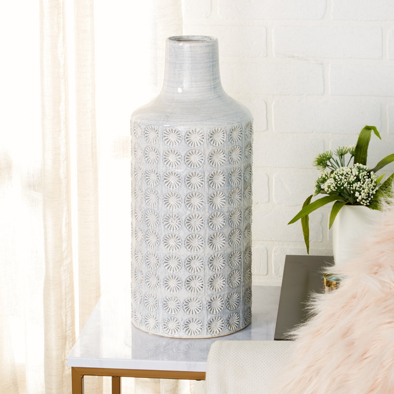 Vase de table rond en céramique, H 18,25 po x l 7,70 po x P 7,70 po