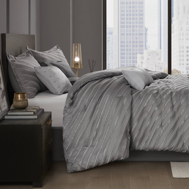 7 Piece Comforter Set with Jacquard Design and Decorative Pillows, King Comforter + 6 Additional Pieces