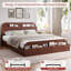 Structure de lit en bois avec tête et pied de lit avec rangement, lit plateforme à profil bas avec lattes de bois, aucun sommier requis-2009373112-2009373116