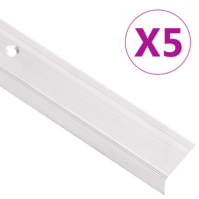 Nez de marche en aluminium en forme de L 5 pièces, Argent, Rectangle 35,4 po x 1,4 po