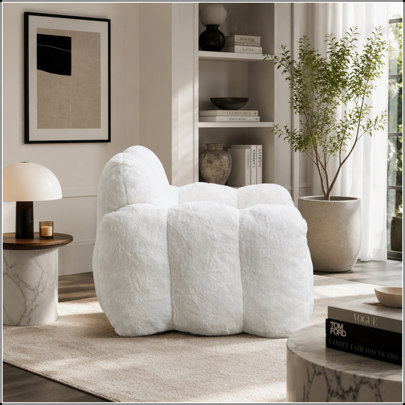 Pouf de compression de type lotus avec anneau de traction, Blanc