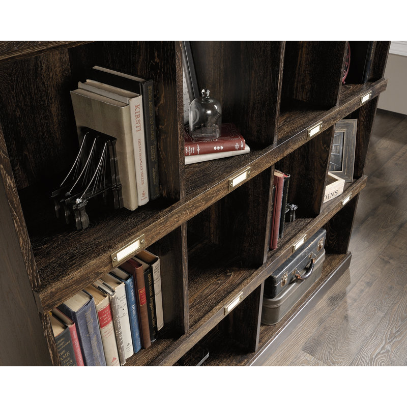 Iron Oak Finish Adjustable Bookcase with Cubbyhole Storage