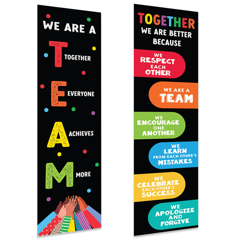 Classic Rainbow Classroom Banner Sign For Teachers, Teamwork, Door, Wall Decor, 2-Pk