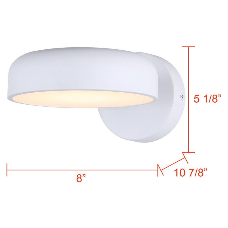 8 po. Applique murale 1 lumière DEL intégrée blanche avec abat-jour en métal blanc