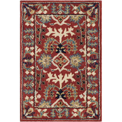 Armintha Oriental Handmade Tufted Wool Red Area Rug
