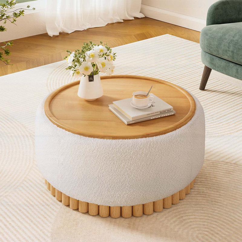 Table basse moderne avec couvercle réversible et compartiment caché, Beige