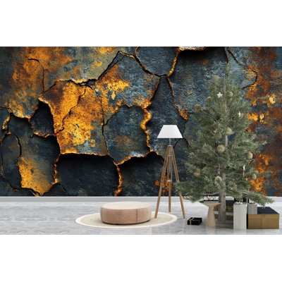 Cracked Lava Texture Wallpaper With Glowing Surface, Volcanic Abstract 3D Wall Art For Gaming Rooms, Man Caves, Or Bold Accent Walls