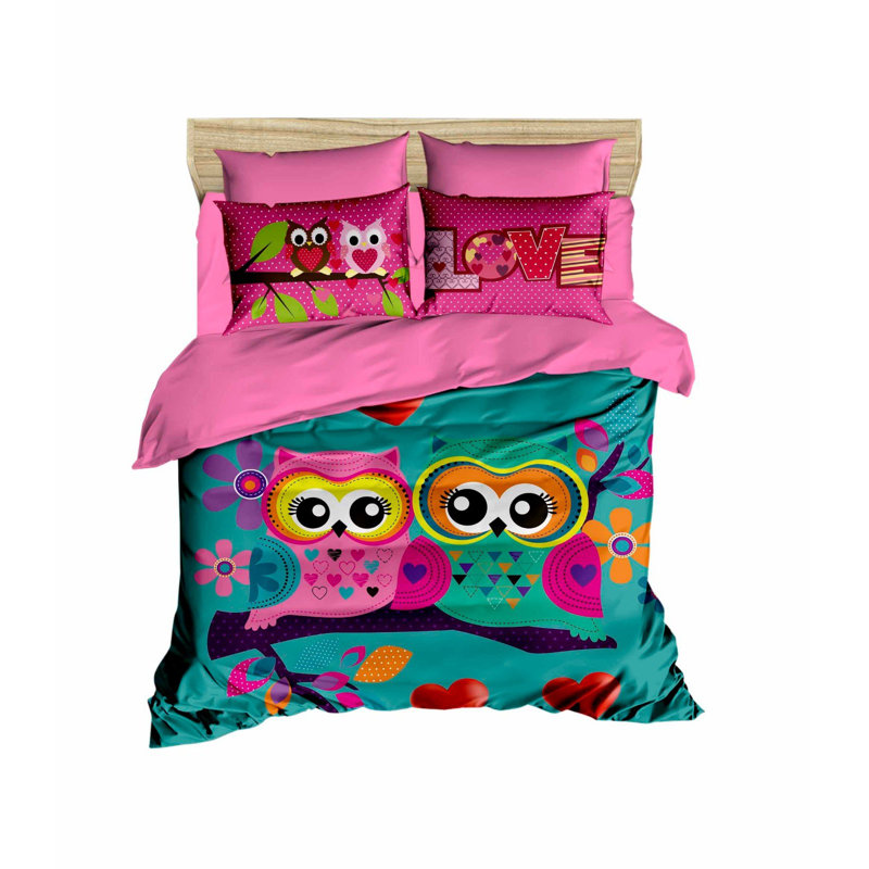 Luxury Single Quilt Cover Set, 100% Polyester Microsatin & Cotton, 63 x 87 Duvet Cover, 63 x 94 Flat Sheet, 20 x 28 Pillowcases (2) | Machine Washable, 3D Printed, Zipper Closure, Vibrant Pink & Turquoise Design