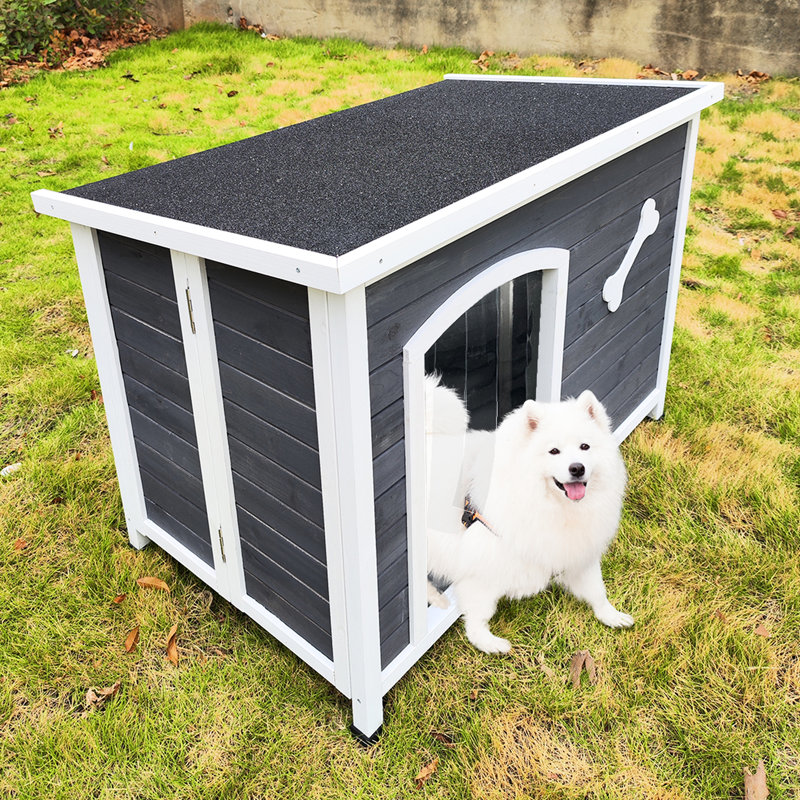 Grande niche pour chien en bois massif, coupe-vent, imperméable, chaude, facile à assembler, convient aux chiens de taille moyenne, assemblage imperméable gris