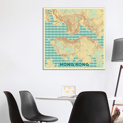 Hong Kong Retro Urban Blueprint Map by Hubert Roguski - Wrapped Canvas Print
