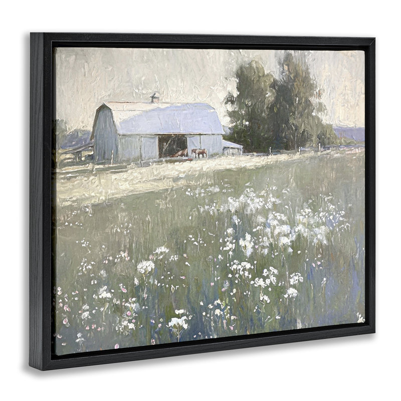 "Peaceful Farm Pasture", art mural encadré par Ramona Murdock, Cadre flottant noir de jais, H 17 po x l 21 po