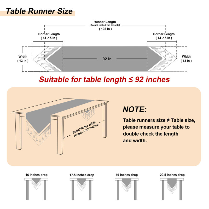 Chemin de table rectangulaire en tissu Mestan, 108 po x 13 po