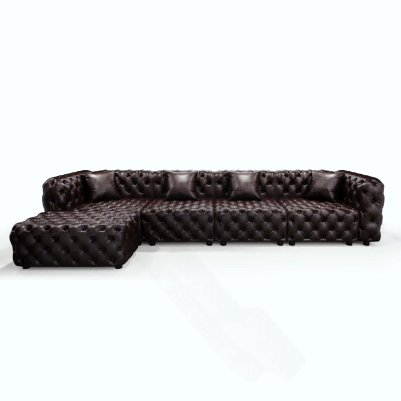 Ensemble de canapé moderne, canapé modulaire rembourré en similicuir 4 places avec conception touffetée à la main pure, 1 repose-pieds et 4 coussins, combinaison multiple pour le salon