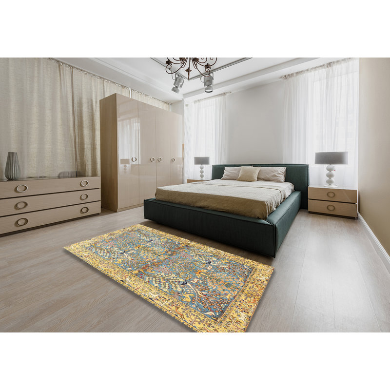 Tapis oriental jaune / bleu, Rectangle 5 pi x 8 pi
