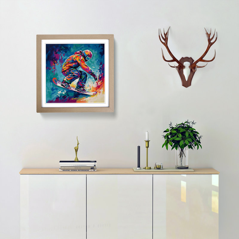 Snowboarding Fauvism - Framed Print, Oak
