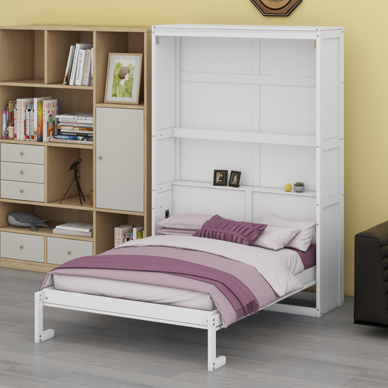 Murphy Bed Wall Bed With Shelves, White