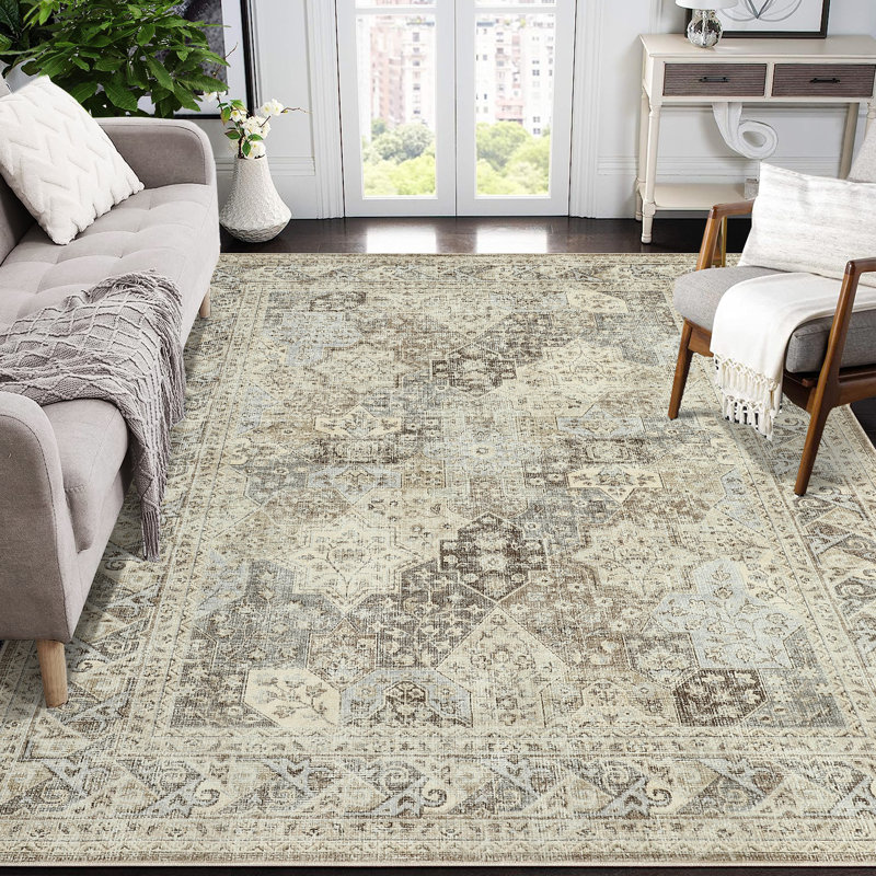 Sarto Oriental Machine Woven Polyester Area Rug in Beige/Gray, Rectangle 8' x 10'