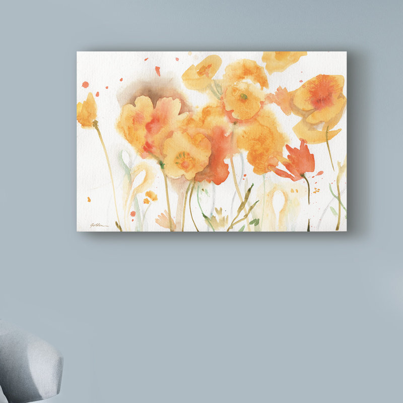 Sunlight Poppies, reproduction d'aquarelle sur toile tendue, H 12 po x l 19 po x P 2 po