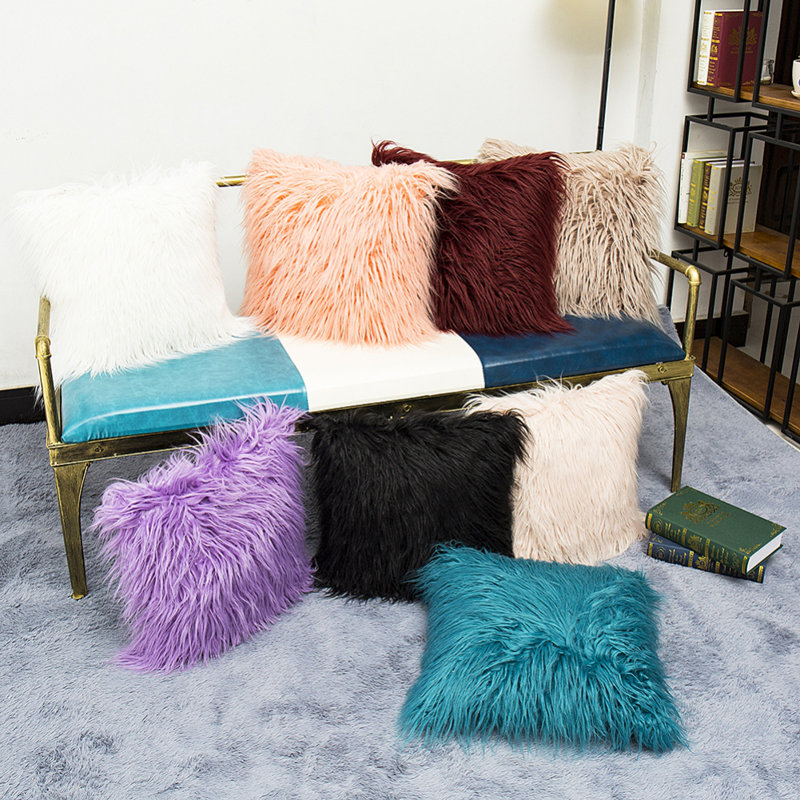  Housse de coussin carrée en fausse fourrure, Mauve