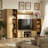 Modern 4-Piece Entertainment Center With Left & Right Tall Cabinets, Overhead Shelf, And 63'' TV Stand, Wood Finish
