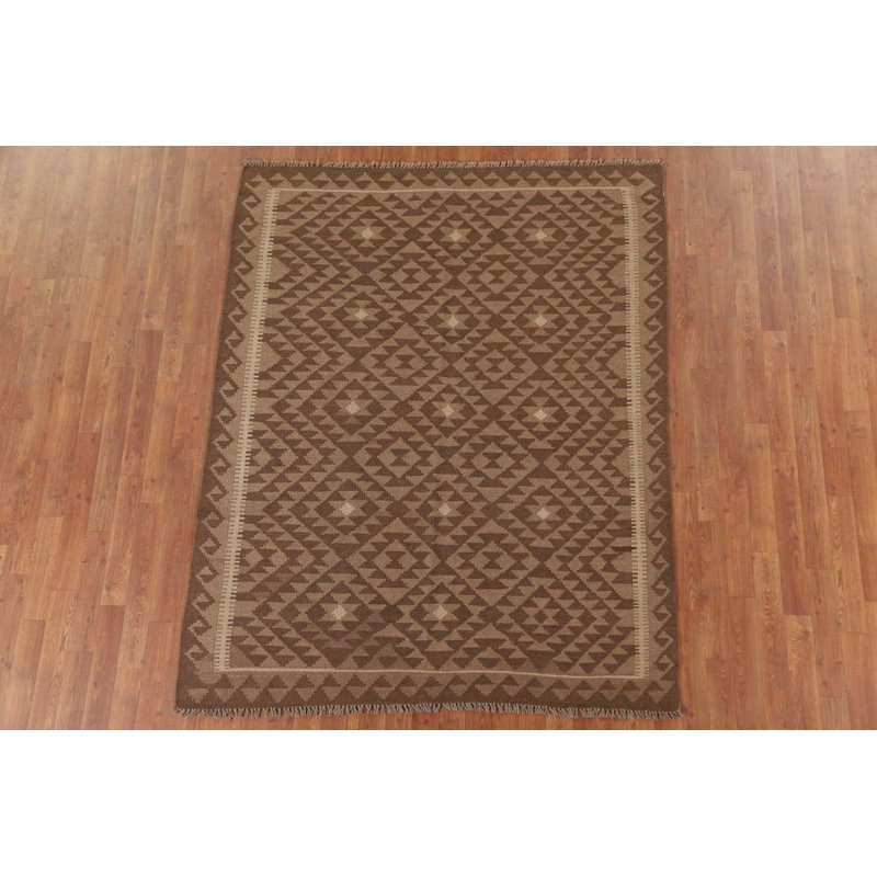 Brown Kilim Reversible Wool Area Rug 5x7