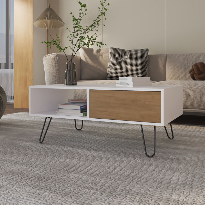Table basse Gramling avec un tiroir et des pieds en épingle à cheveux