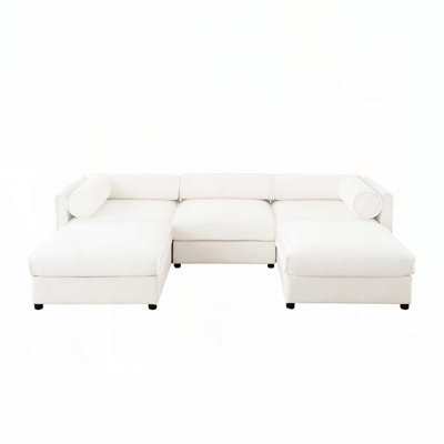 Chenille Fabric 3-Seat Sofa with 2 Ottoman