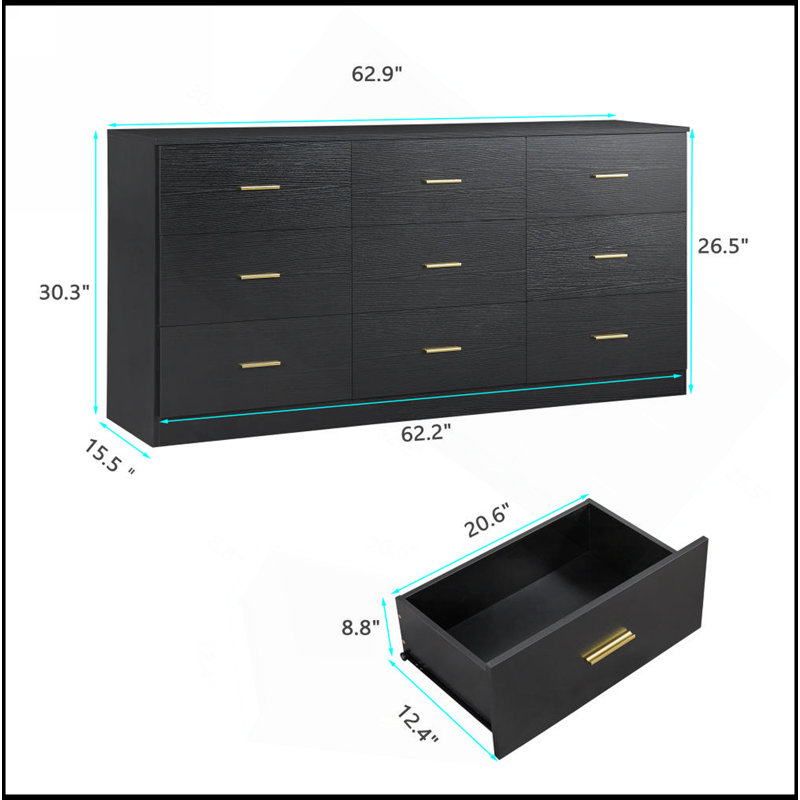 Commode de chambre moderne avec beaucoup de rangement et un design élégant, Noir