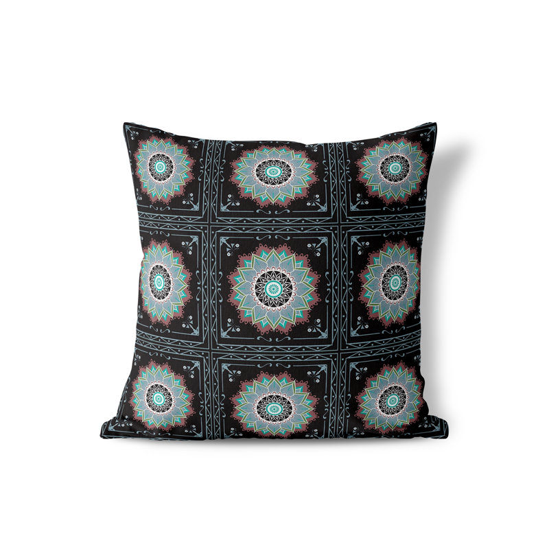 Floral Outdoor Reversible Throw Pillow, 18" x 18", Black