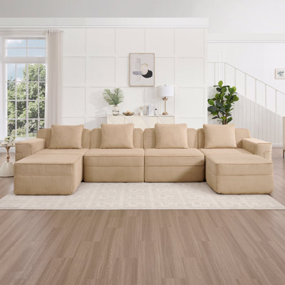 Canapé modulaire modulaire à 4 places sans os, canapé modulaire Cloud avec assise profonde, canapé modulaire moderne à 4 places avec coussins décoratifs et repose-pieds mobile, tissu en velours côtelé